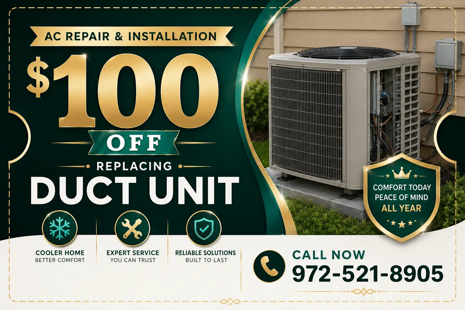 $100 OFF Replacing Duct Unit Coupon