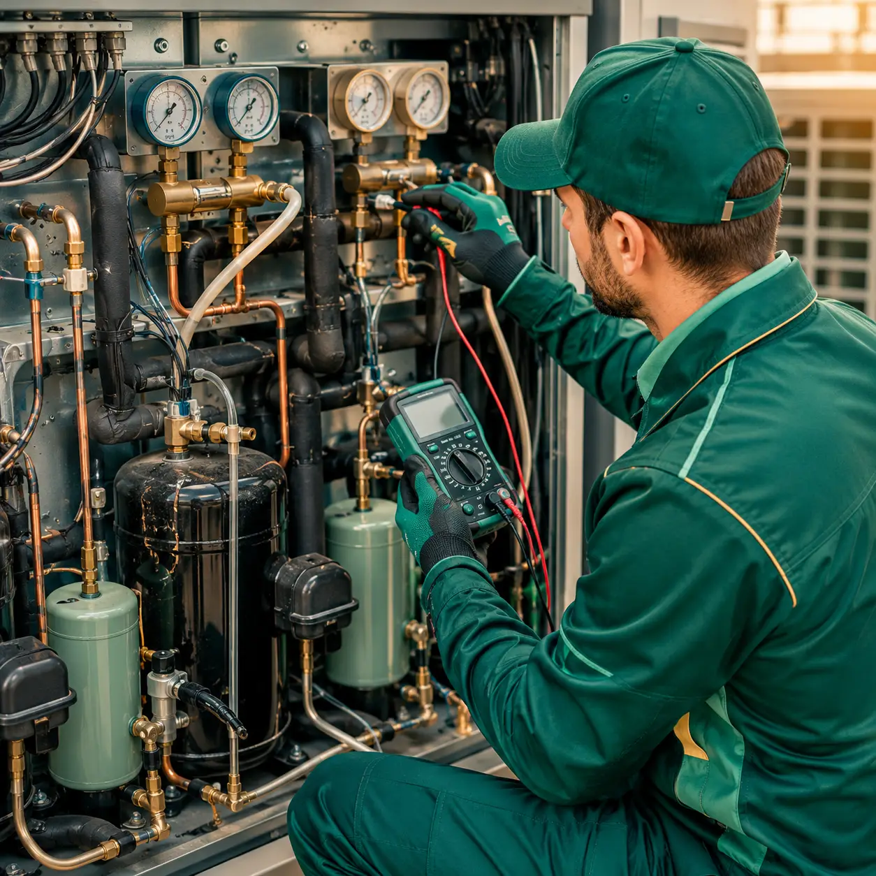 AC refrigerant and electrical connections being inspected in Desoto TX
