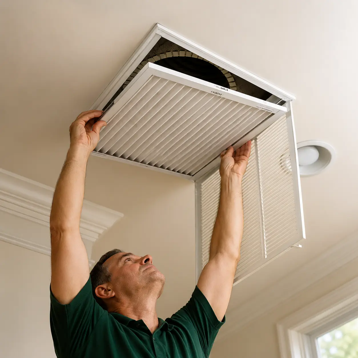 HVAC air filter replacement during air vent cleaning service in Desoto TX