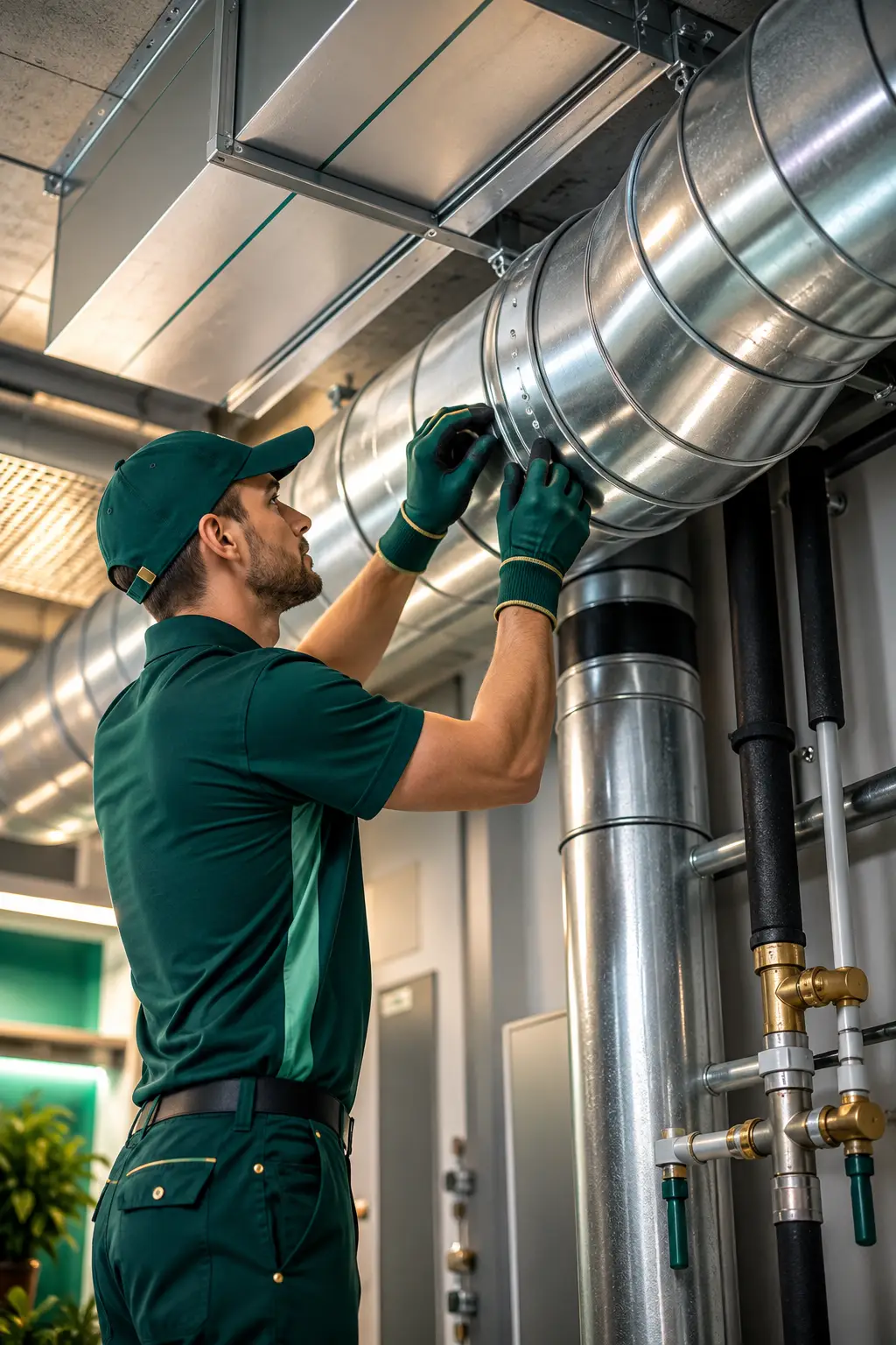 Technician performing duct air leak detection in Desoto TX