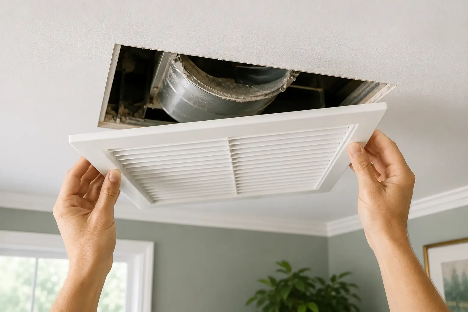 Technician safely removing and cleaning an HVAC vent cover in Desoto TX